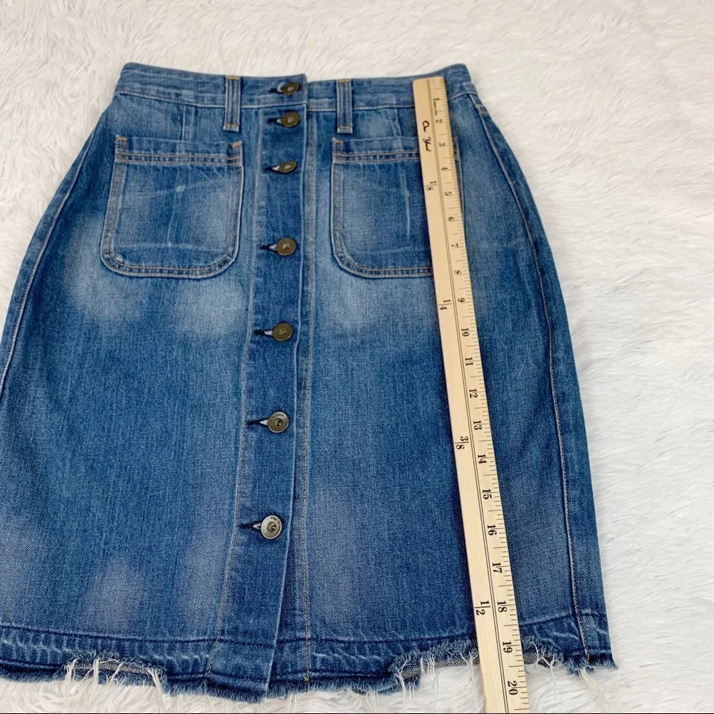 Rag &‎ bone Santa Cruz denim pencil skirt button front released raw hem